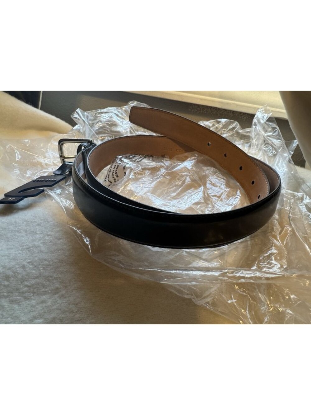 NWT Cole Haan Mens 42" Signature Plaque Harness Belt Black Leather 32mm Width